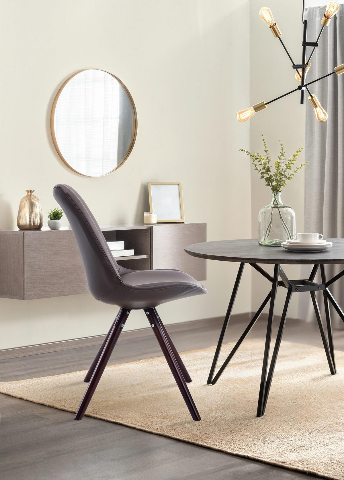 STUHL Lederlook braun - Braun/Cappuccino, Holz/Textil (48/84/56cm) - CLP