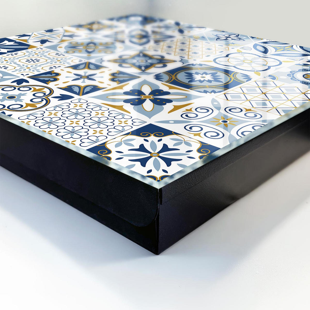 SCHLÜSSELBOX Schwarz 30x30 cm- Türöffnung nach rechts - Bunte Fliesen - Blau, Metall (30/30/5cm) - TULUP