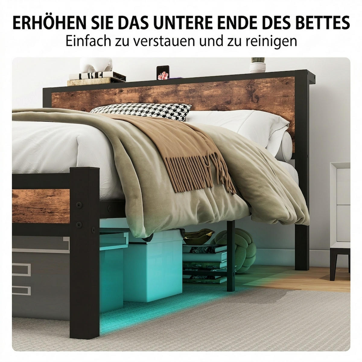 METALLBETT 140/200 cm Braun mit Stauraum - Braun, Metall (140/200cm) - Oxeza