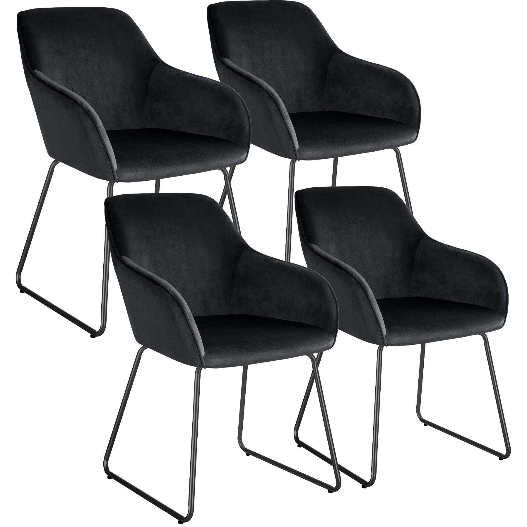 ESSZIMMERSTUHL Jeane,57 x 61 x 85,5 cm, Belastbarkeit 120 kg,Samtoptik schwarz/schwarz - Schwarz, Kunststoff (57/85.5/61cm) - tectake