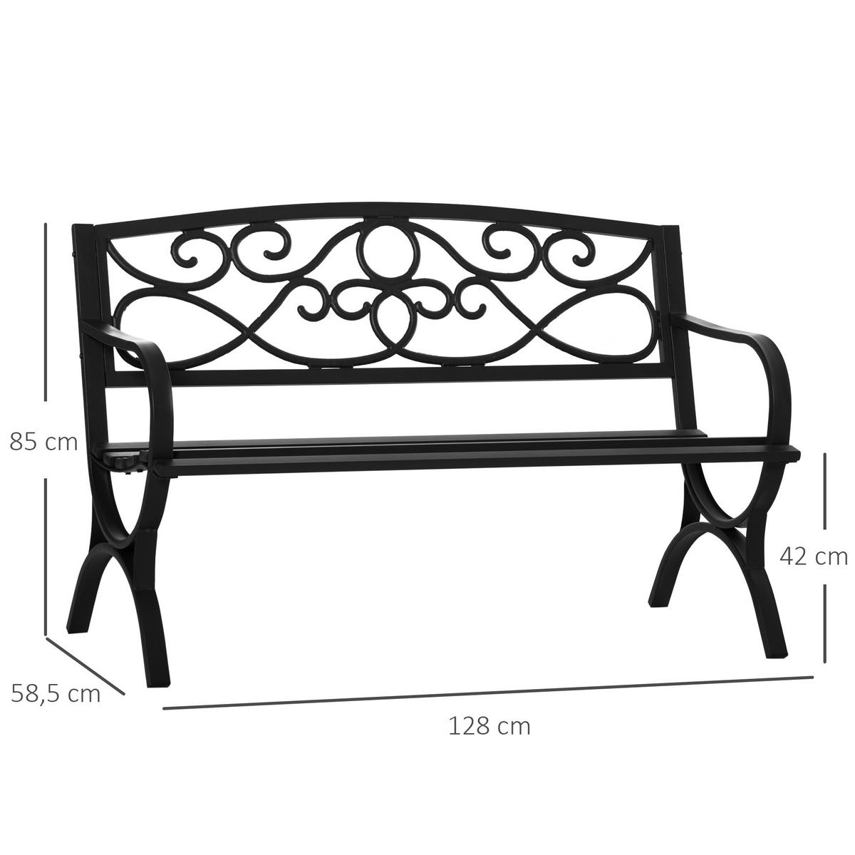 GARTENBANK DE-17762 2-Sitzer mit Weinranken-Motiv Schwarz - Schwarz, Metall (128/85/58.5cm) - ComfortXL