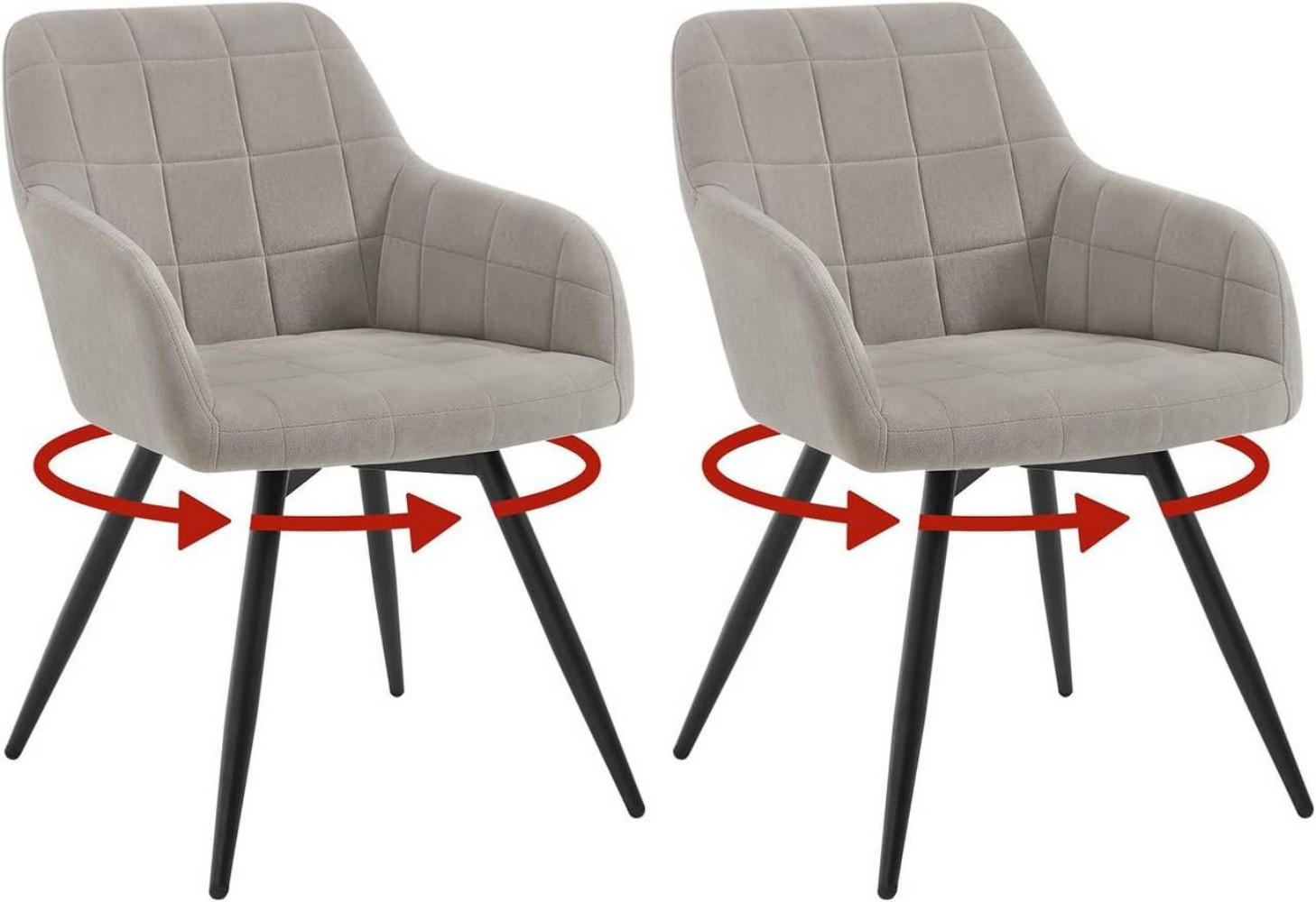 ESSZIMMERSTUHL 2er Set, drehbar, Samt, Hellgrau - Hellgrau/Schwarz, Textil/Metall (57/78/63cm)