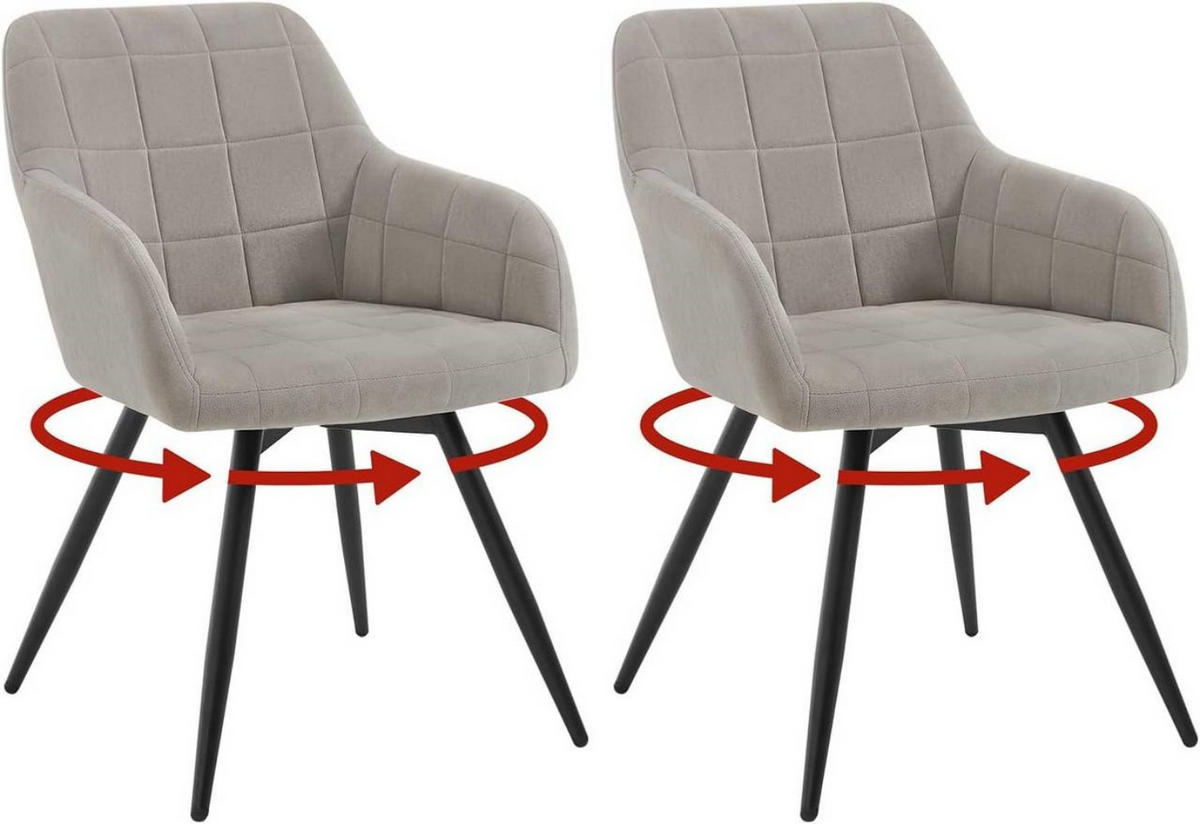 ESSZIMMERSTUHL 2er Set, drehbar, Samt, Hellgrau - Hellgrau/Schwarz, Textil/Metall (57/78/63cm)