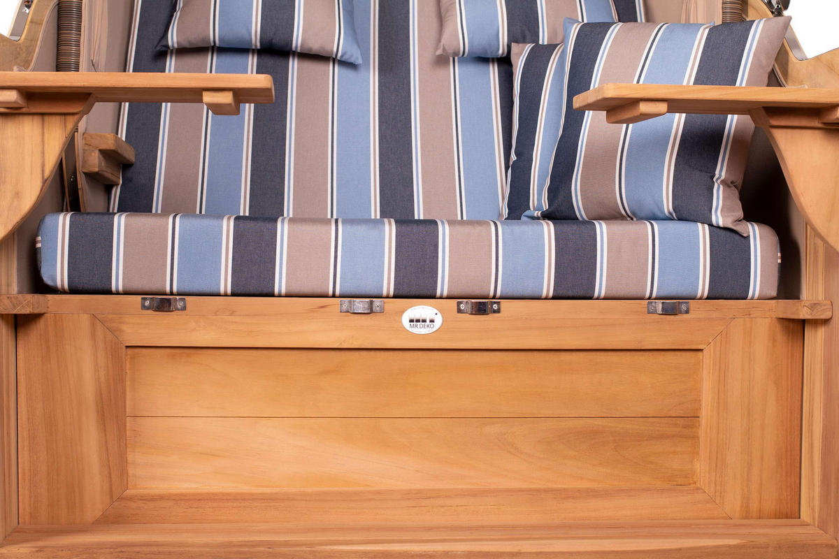 STRANDKORB Baltikum Teak 2,5 Sitzer - Blau/Braun, Holz/Metall (142/170/95cm) - Mr. Deko