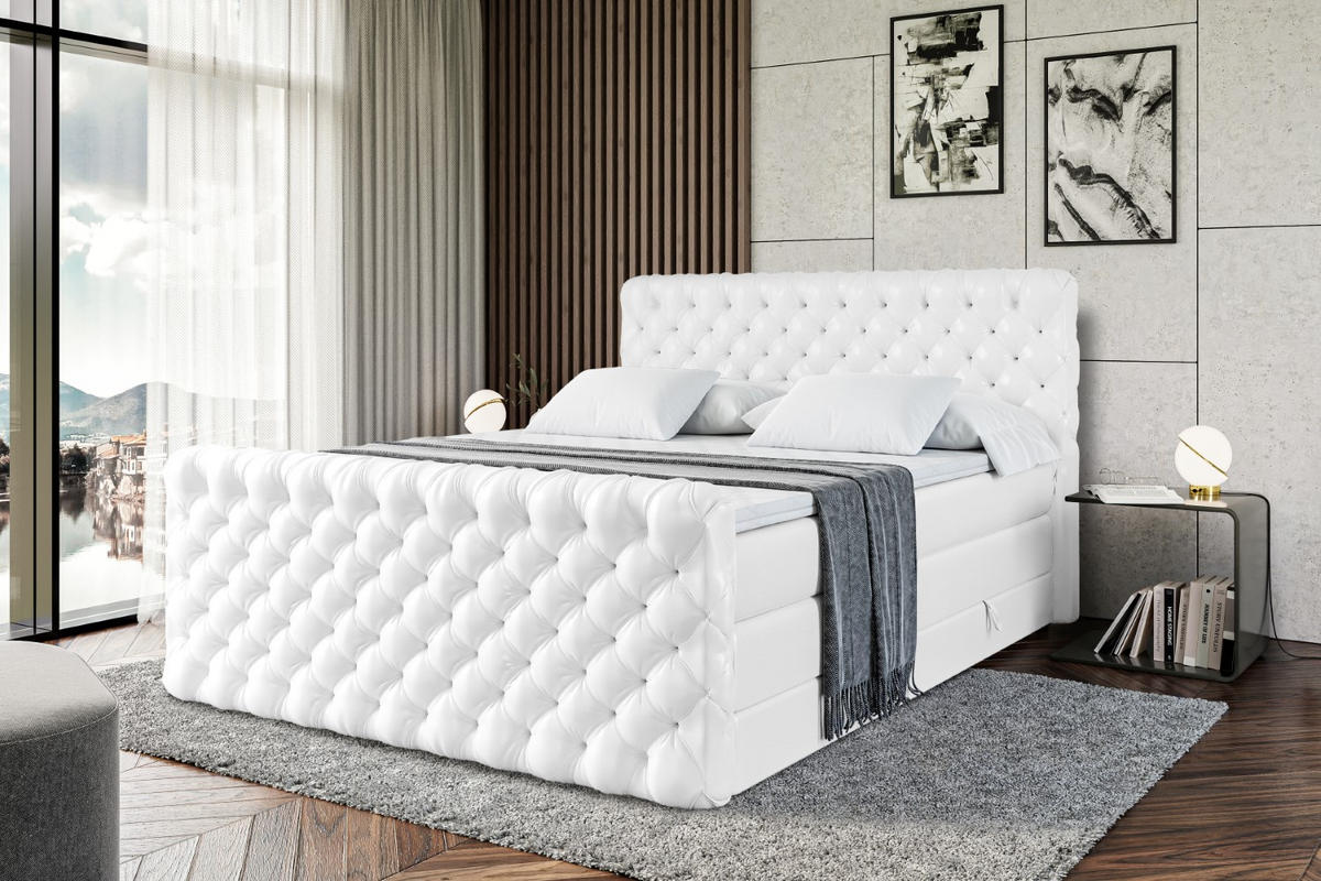 BOXSPRINGBETT BOXI8-Z KING - 140x200 - H3/H4 - Weiß Hochglanz - Weiß Hochglanz, Holzwerkstoff (140/200cm) - ALTDECOR