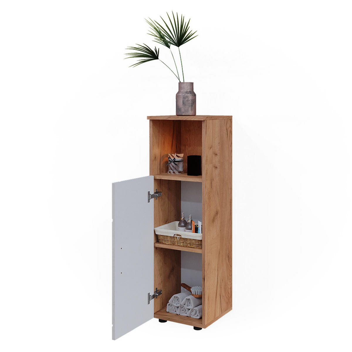 MIDISCHRANK Irma Eiche 30 x 95 cm - Weiß Hochglanz, Holzwerkstoff (30/95/30cm) - Vicco