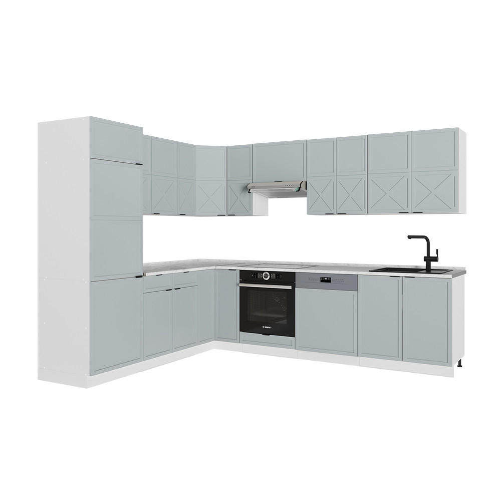 ECKKÜCHE Fame-Line Hellblau-grau/Weiß 227 x 60 cm ohne AP - Weiß/Hellblau, Holzwerkstoff (287/81.6/46cm) - Vicco