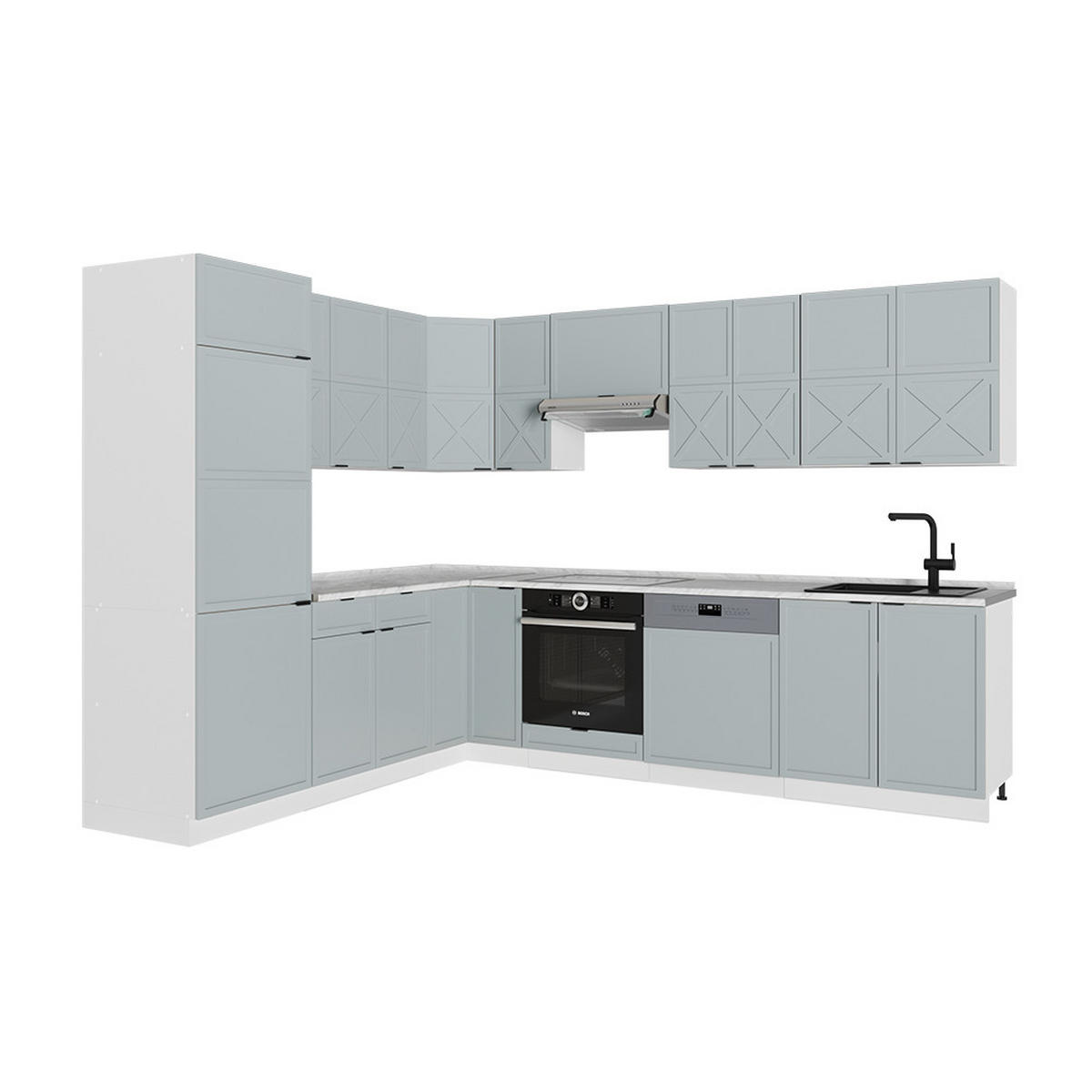 ECKKÜCHE Fame-Line Hellblau-grau/Weiß 227 x 60 cm ohne AP - Weiß/Hellblau, Holzwerkstoff (287/81.6/46cm) - Vicco