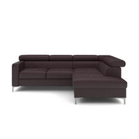 ECKSCHLAFSOFA aus Echtleder mit Schlaffunktion und Bettkasten - Chromfarben/Dunkelbraun, Leder/Holz (207/242cm) - Cotta