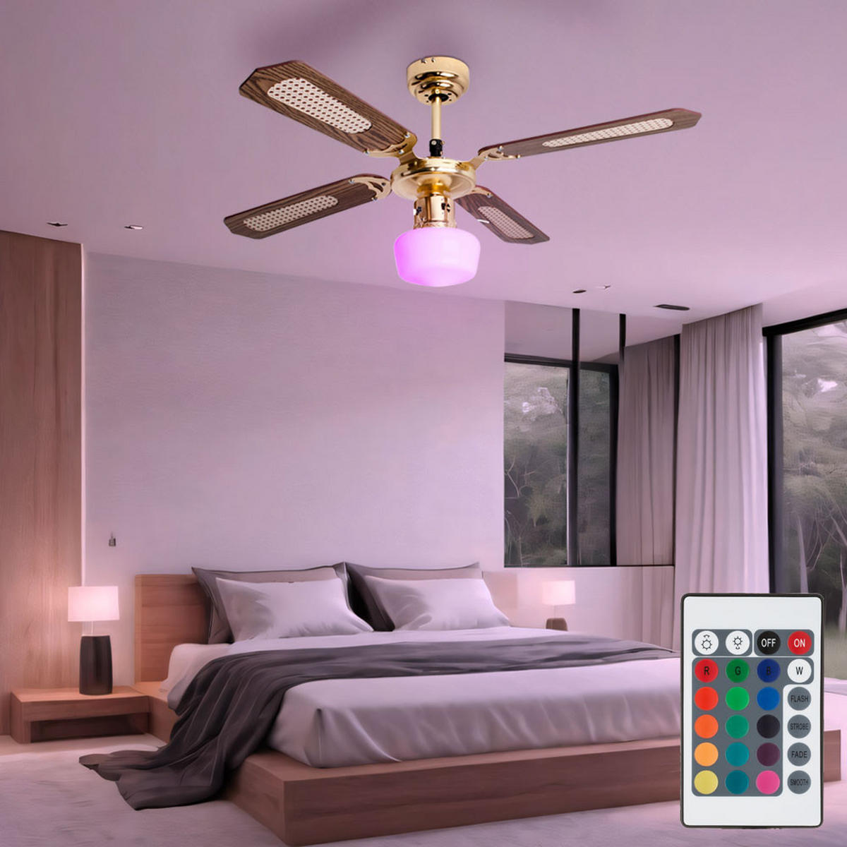 LED DECKENLEUCHTE Deckenventilator Braun Holzoptik - Braun, Holzwerkstoff (105/105/46cm)