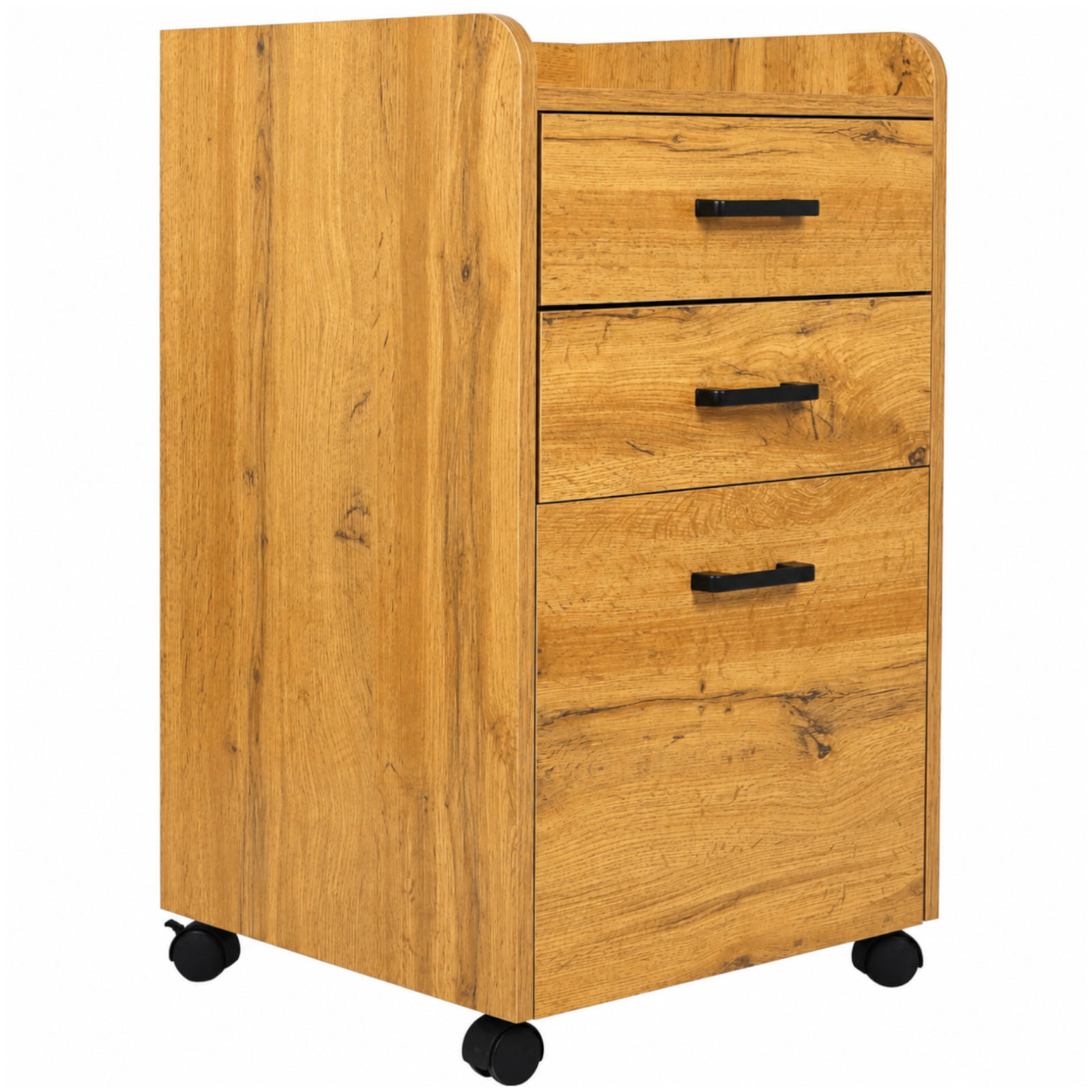 ROLLCONTAINER Holzwerkstoff Eiche Büroschrank 40 x 42 x 72 cm 3 Schubladen auf Rollen - Eichefarben/Schwarz, Holzwerkstoff (42/72/40cm) - Begryf
