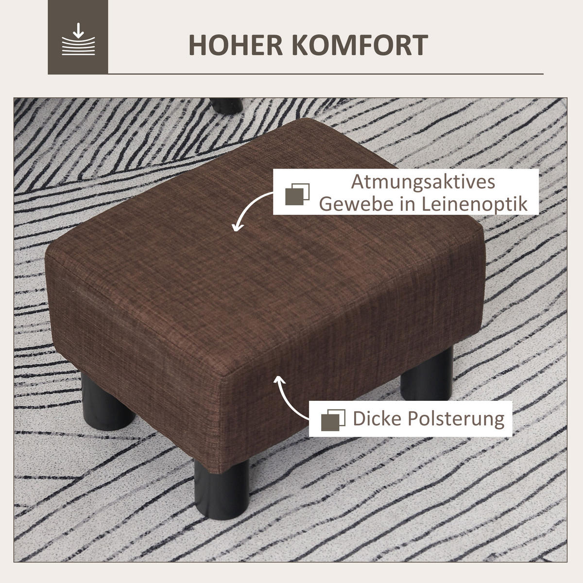 FUSSHOCKER, Polsterhocker, Stoff, Braun - Braun, Textil (30/24/40cm) - HOMCOM