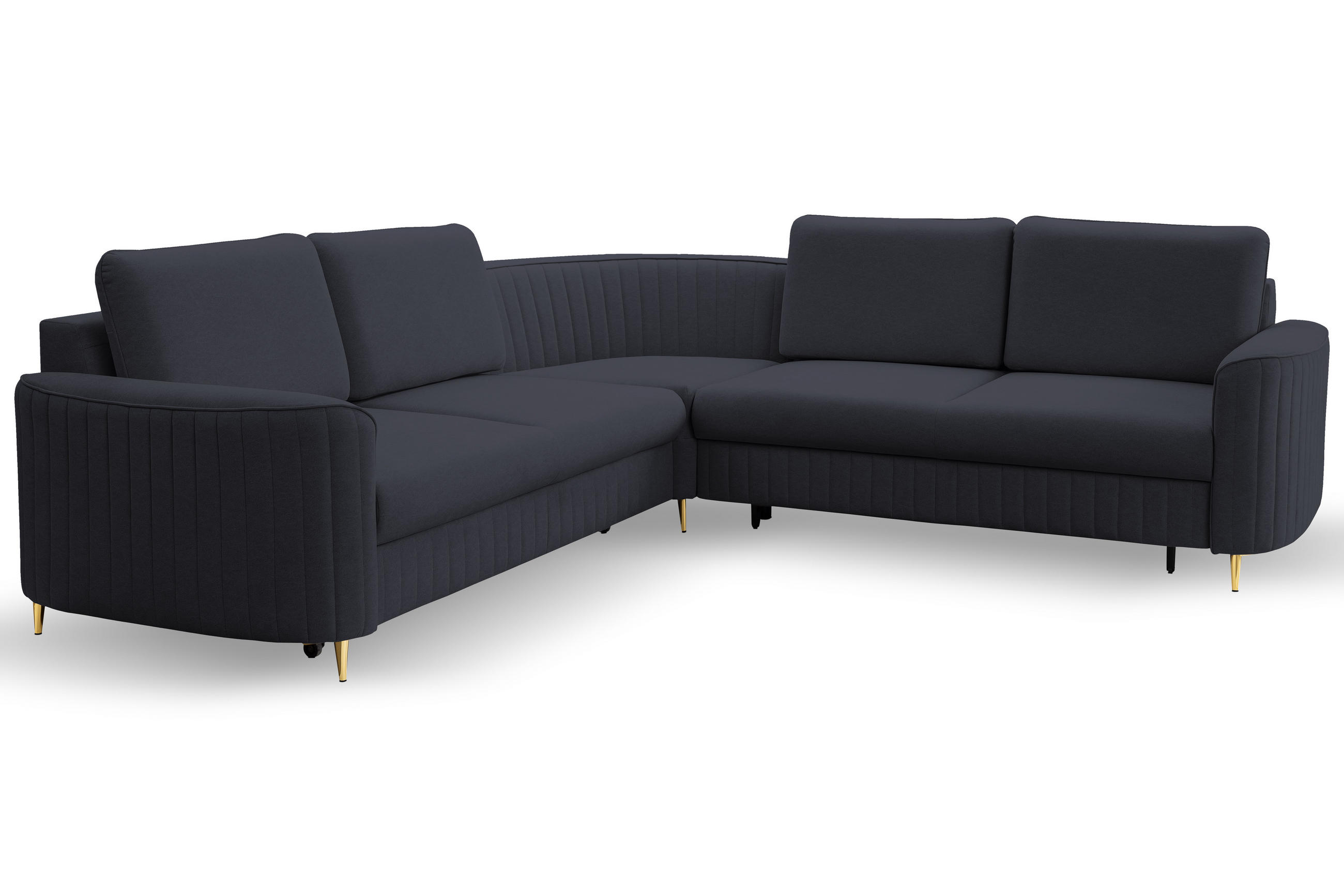 ECKSOFA LAREN, modernes Schlafsofa mit Stauraum, Plastikfüße, L-förmig, lose Rückenkissen freistehend, RECHTS 252x251x85 cm Dark blue - Dunkelblau, Holz/Textil (252/251cm) - DomoHome