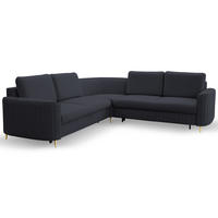 ECKSOFA LAREN, modernes Schlafsofa mit Stauraum, Plastikfüße, L-förmig, lose Rückenkissen freistehend, RECHTS 252x251x85 cm Dark blue - Dunkelblau, Holz/Textil (252/251cm) - DomoHome