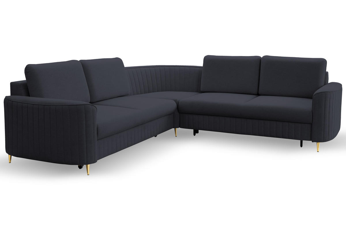 ECKSOFA LAREN, modernes Schlafsofa mit Stauraum, Plastikfüße, L-förmig, lose Rückenkissen freistehend, RECHTS 252x251x85 cm Dark blue - Dunkelblau, Holz/Textil (252/251cm) - DomoHome