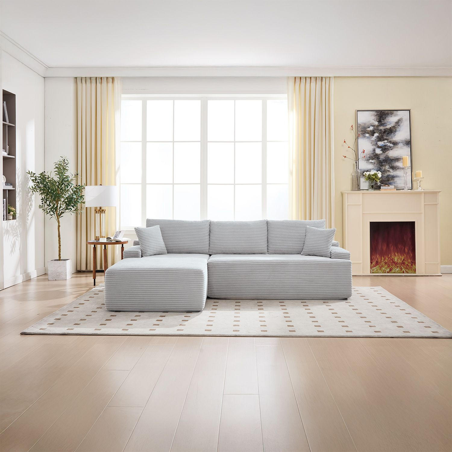 SOFA Coredo hellgrau Cord - Hellgrau, Textil (155/250cm) - Juskys