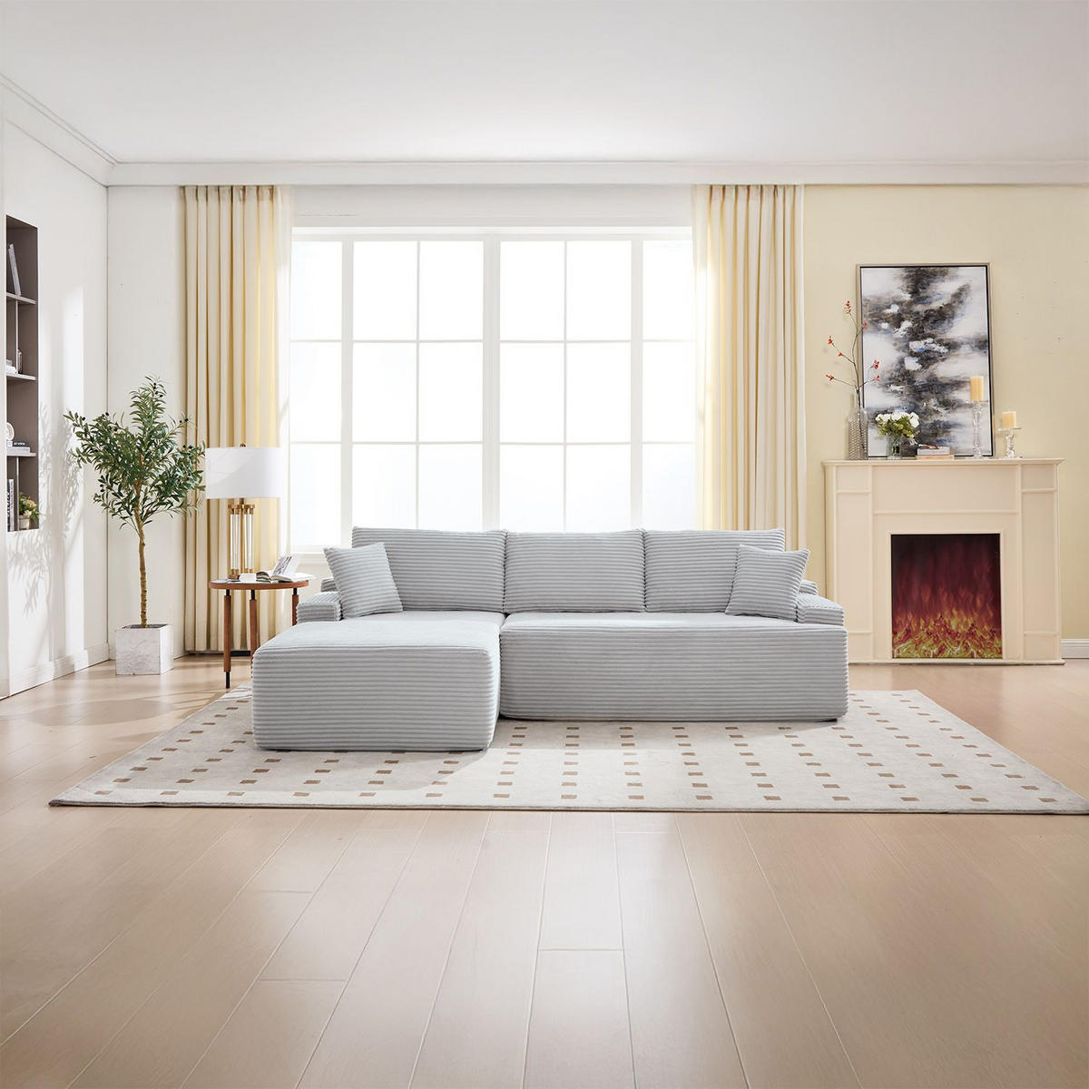 SOFA Coredo hellgrau Cord - Hellgrau, Textil (155/250cm) - Juskys