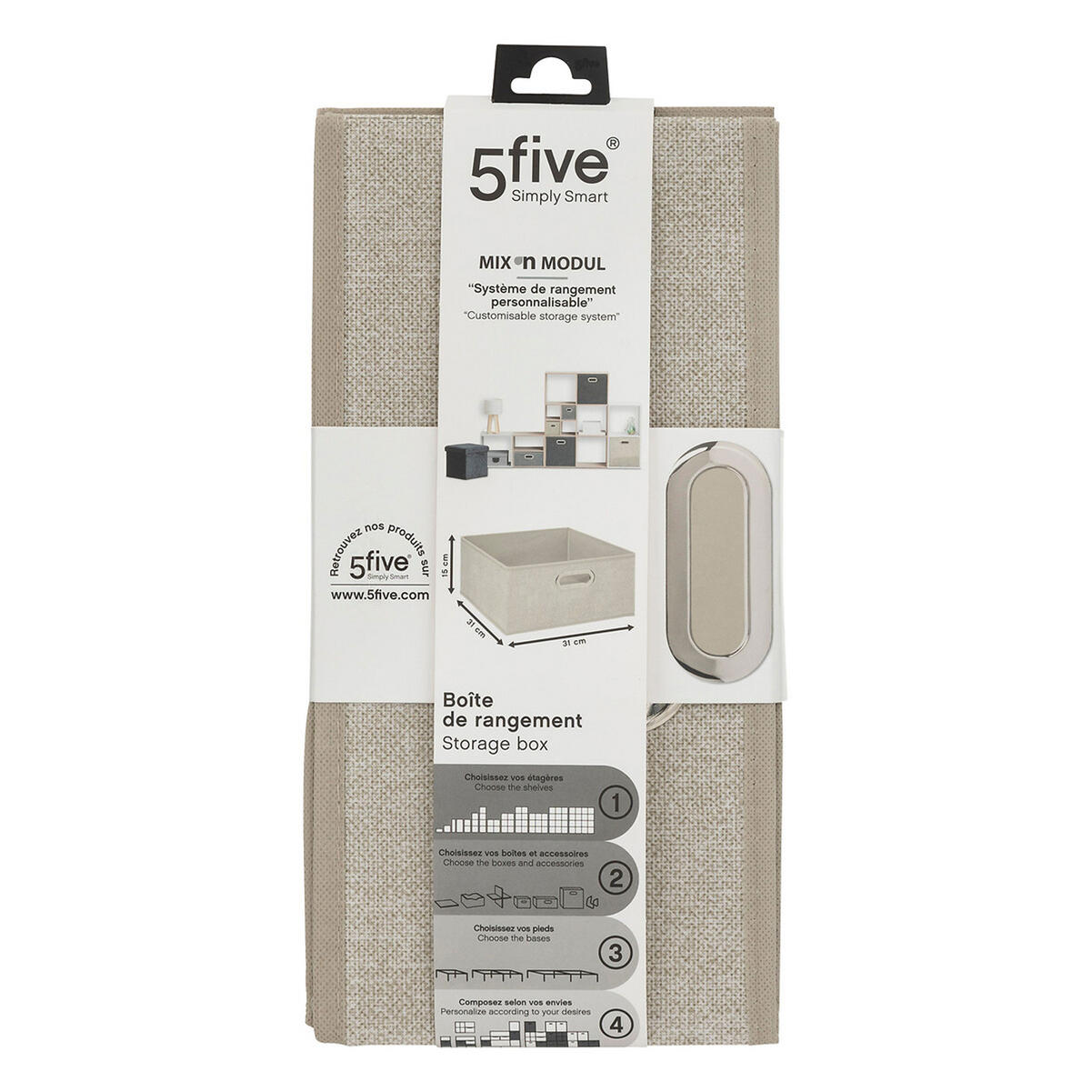 AUFBEWAHRUNGSKORB Mix N Modul, Pappe, PP-Kunststoff, Beige meliert, 31 x 15 cm - Beige, Papier (31/15/31cm) - 5five Simply Smart