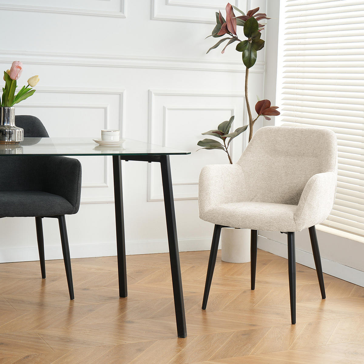 ARMLEHNENSTUHL - Webstoff / Eisen, 2er-Set - Beige, Textil (57/86/62cm) - home24