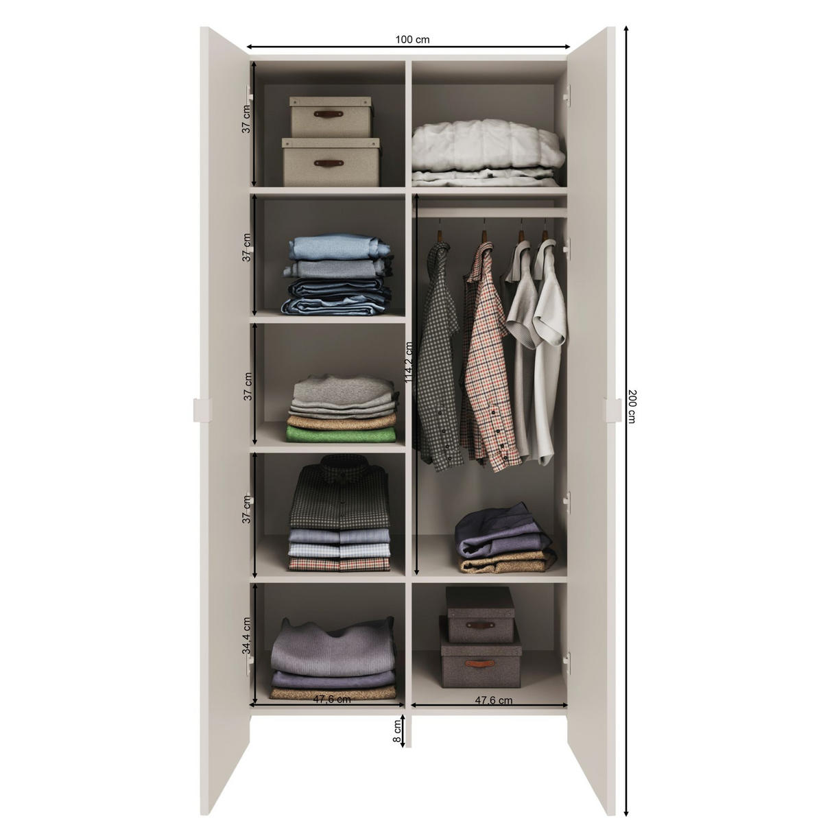KLEIDERSCHRANK Arkadia Kaschmirgrau mit Spiegel 100 cm - Taupe, Holzwerkstoff (100/200/53cm) - Selsey