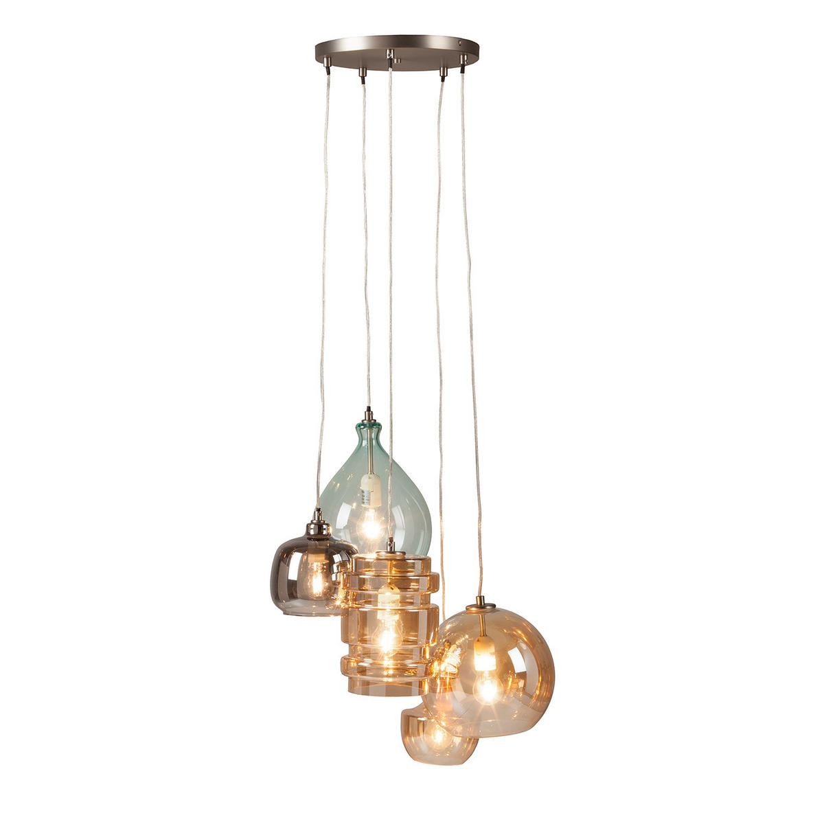 PENDELLEUCHTE - Metall / Glas, 5-flammig - Multicolor, Glas/Metall (50/50/130cm) - home24
