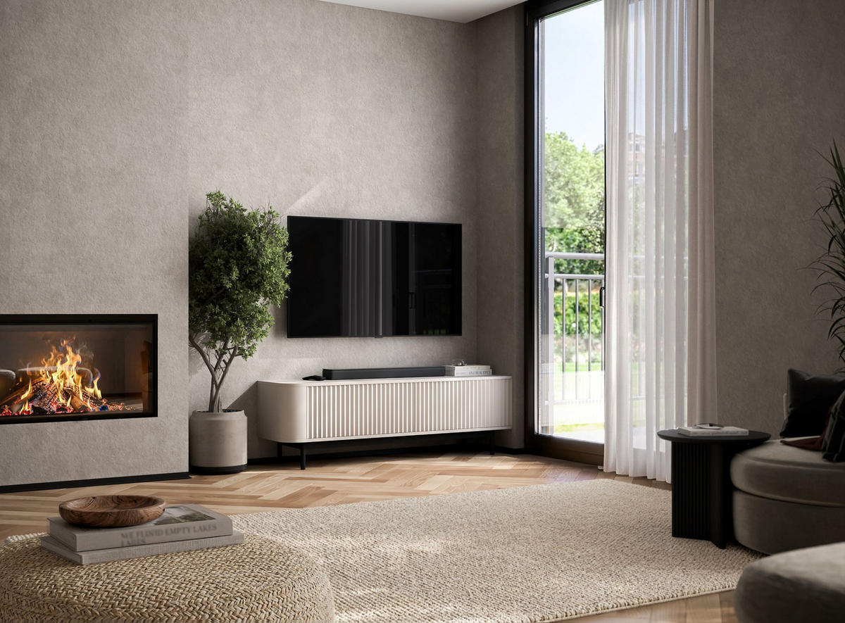 TV komoda Aurora matná kašmírová 140 cm s kovovým rámom - čierna/kašmírová, kov/kompozitné drevo (140/44/35cm) - Meble Lindner