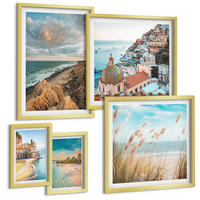 BILDER SET 5er Set - 50x50 cm & 20x30 cm & 40x60 cm Goldrahmen - Landschaften Strand Stadt Klippen - Goldfarben, Kunststoff (40/60cm) - TULUP