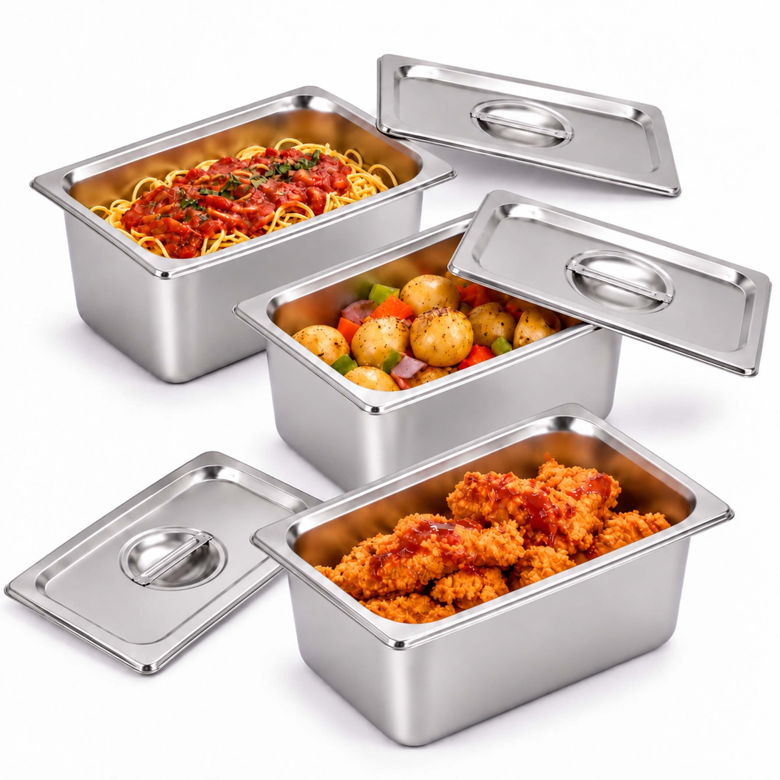 GASTROBEHÄLTER Silber 3er-Set Edelstahl GN 1/4 mit Deckel - Silberfarben, Metall - Relaxdays
