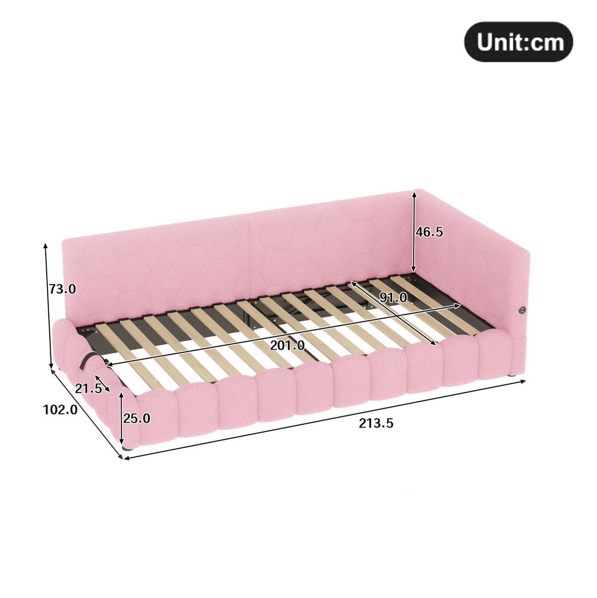 POLSTERBETT 90/200 cm Rosa mit Stauraum mit LED-Beleuchtung mit USB- und Type-C-Anschlüssen - Rosa, Textil (90/200cm) - OKWISH