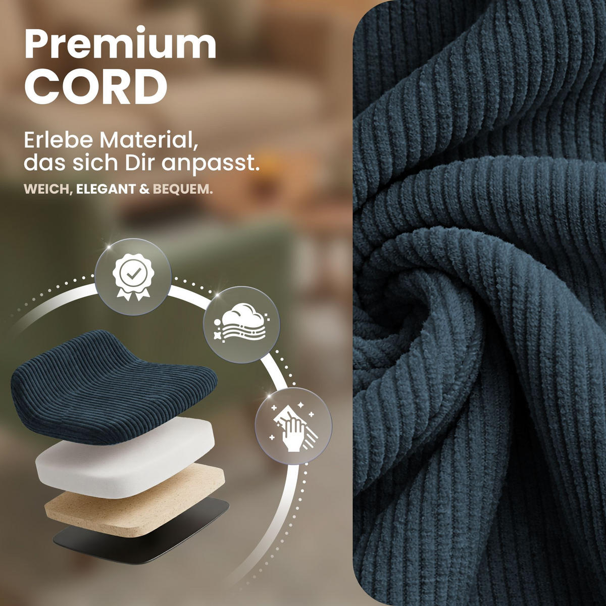 ARMLEHNENSTUHL Cord Blau - Blau/Schwarz, Textil/Metall (60/81/59cm) - CLP