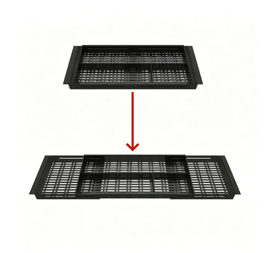 BESTECKEINSATZ,AUSZIEHBAR (links/Rechts), Offenes Design, (45–68) cm × 20,4 cm, Schwarz. - Schwarz, Kunststoff (20.2/3/68cm) - Weltevree