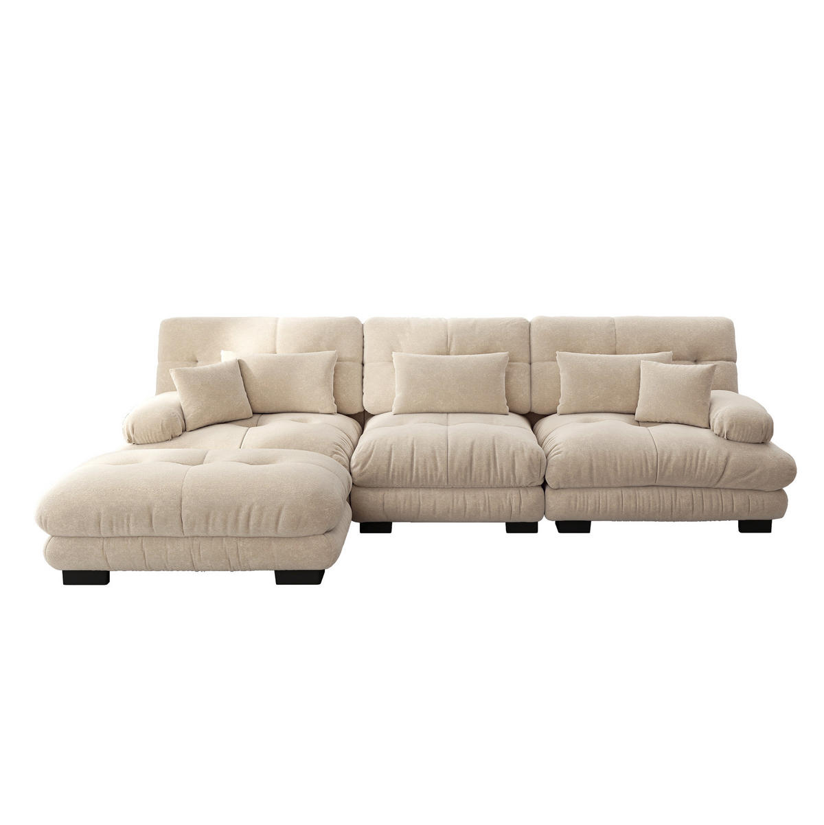 ECKSOFA mit beweglichen Ottomane, tiefem Sitz und Vintage-Chenille-Bezug, Hellkaffee - Cappuccino, Textil (313/145cm) - Redom