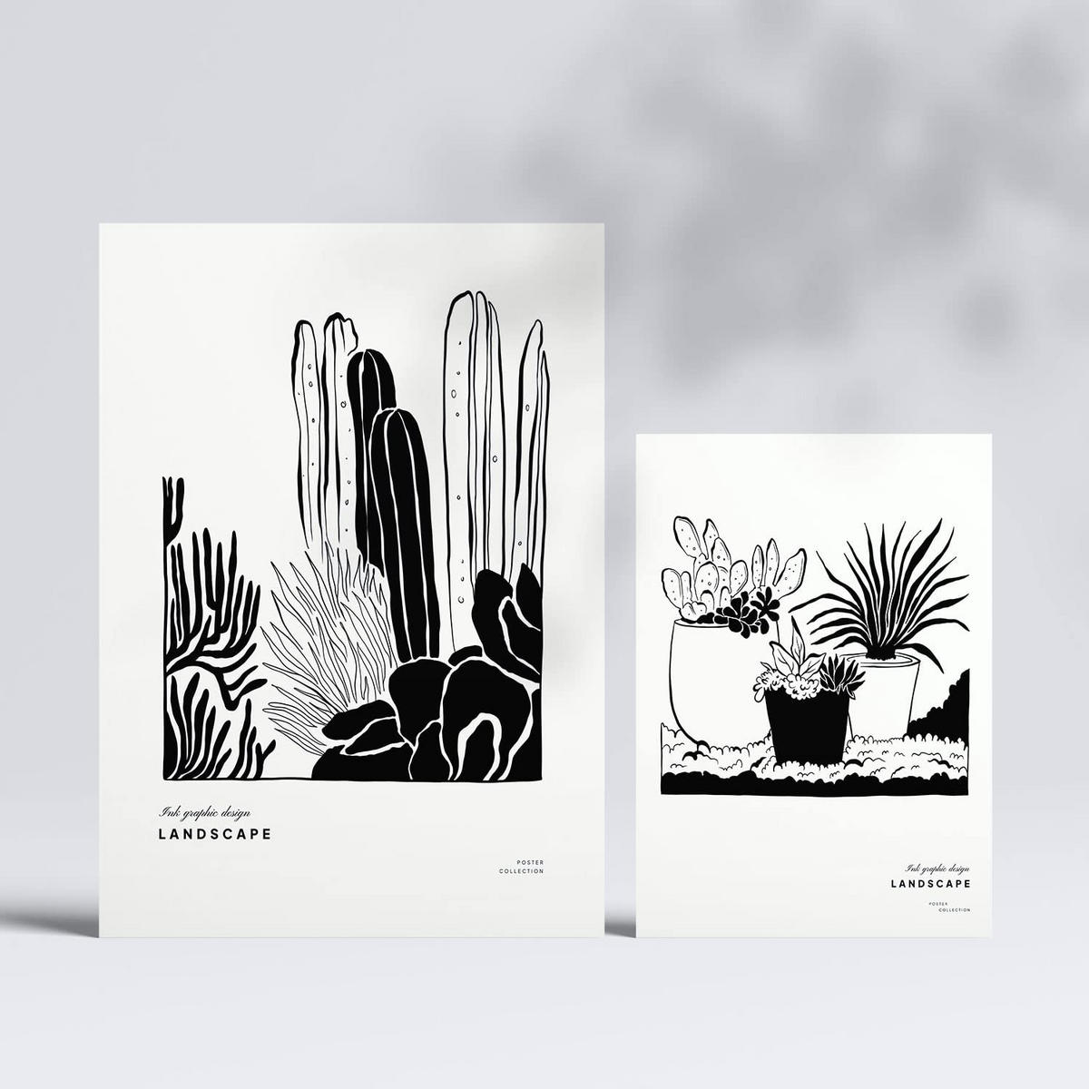 POSTER Set Mit 6 In Schwarzer Tinte Hinterhof A3 & A4 Rahmenlos - Klar, Papier (29/3cm) - Nacnic