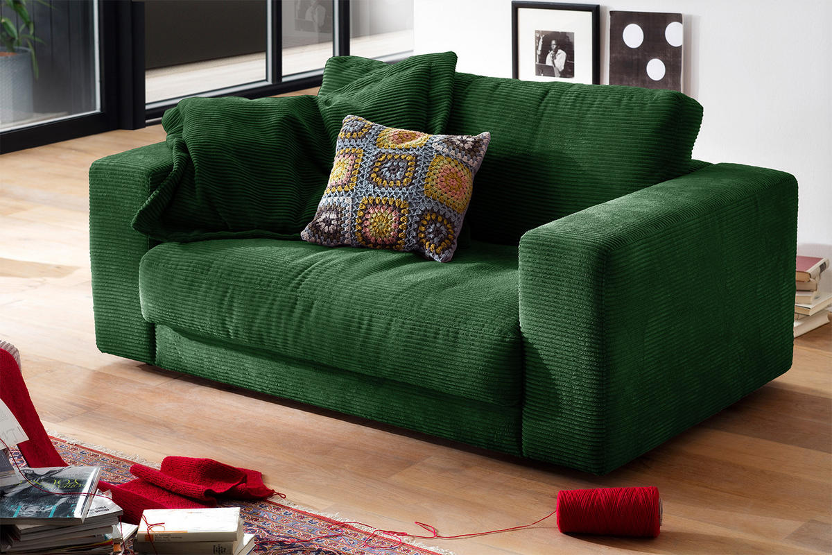 LOVESEAT MADELINE Smaragdgrün Cord - Smaragdgrün/Schwarz, Kunststoff/Textil (170/86/127cm) - KAWOLA