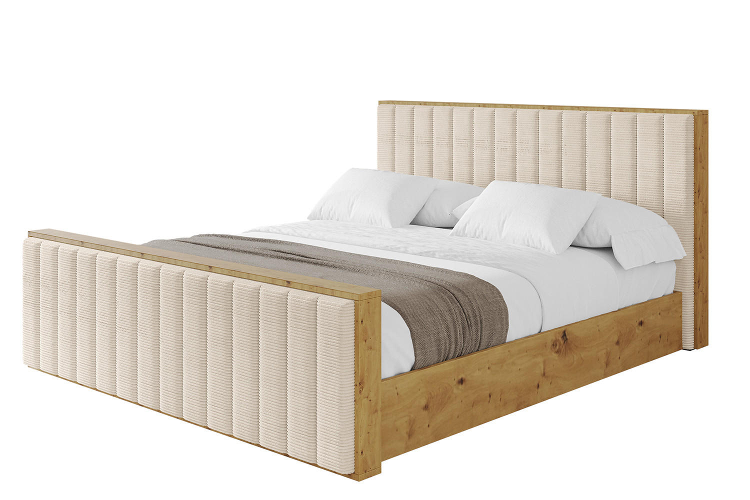 POLSTERBETT mit Bettkasten, Fußteil und Lattenrost, Boxbett mit Matratze H3/H4 - ENZO4-Z 120x200 Beige - Creme, Holzwerkstoff/Textil (120/200cm) - ALTDECOR