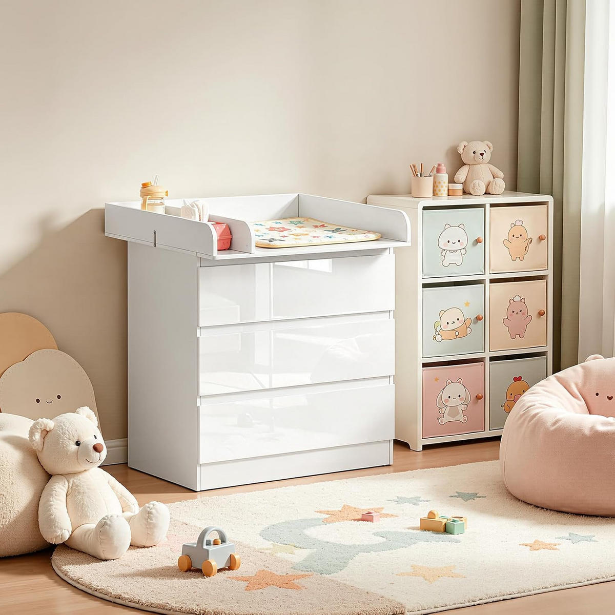 WICKELKOMMODE mit 3 Schubladen Weiß 48 x 80 x 78 cm - Weiß, Holzwerkstoff (80/78/48cm) - Woltu