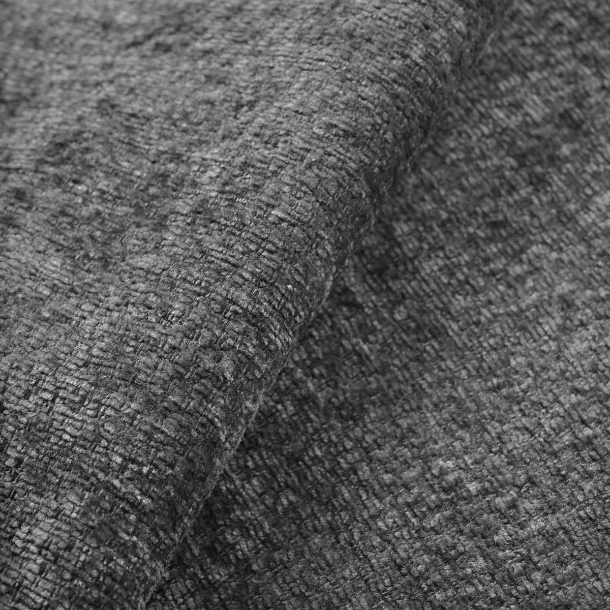 ECKSOFA mit Ottomane, Hocker und 2 Kissen aus Chenille in Dunkelgrau - Dunkelgrau, Textil (222.5/154.5cm) - EVRYAE