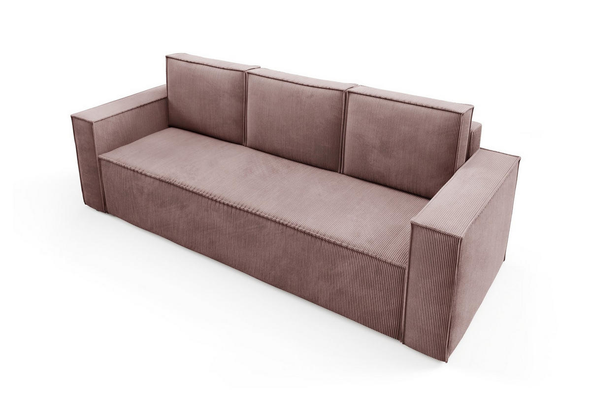 SOFA Roda Rosa, Kordsofa mit Schlaffunktion - Rosa, Holzwerkstoff/Textil (248/93/96cm) - Bettso