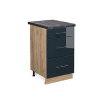 KÜCHENUNTERSCHRANK Fame-Line Dunkelblau Hochglanz 50 cm, AP Anthrazit - Honigeiche/Eiche Wotan, Holzwerkstoff (50/82/60cm) - Vicco