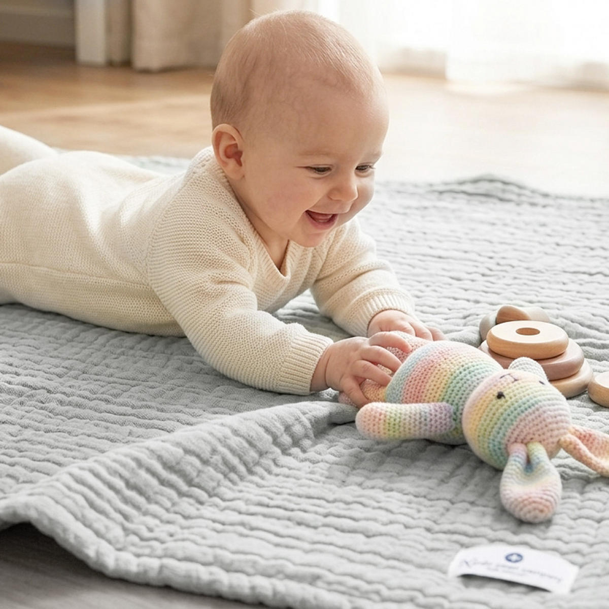 MUSSELINDECKE XL Babydecke Stilltuch Einschlagdecke Säuglingsdecke Mulltuch ab Geburt - Grau, Textil (90/120cm) - nordic coast company