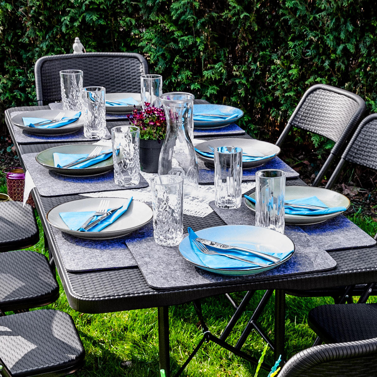 GARTENTISCH für 6 Personen, 180/74cm, Schwarz - Schwarz, Kunststoff - Amanka