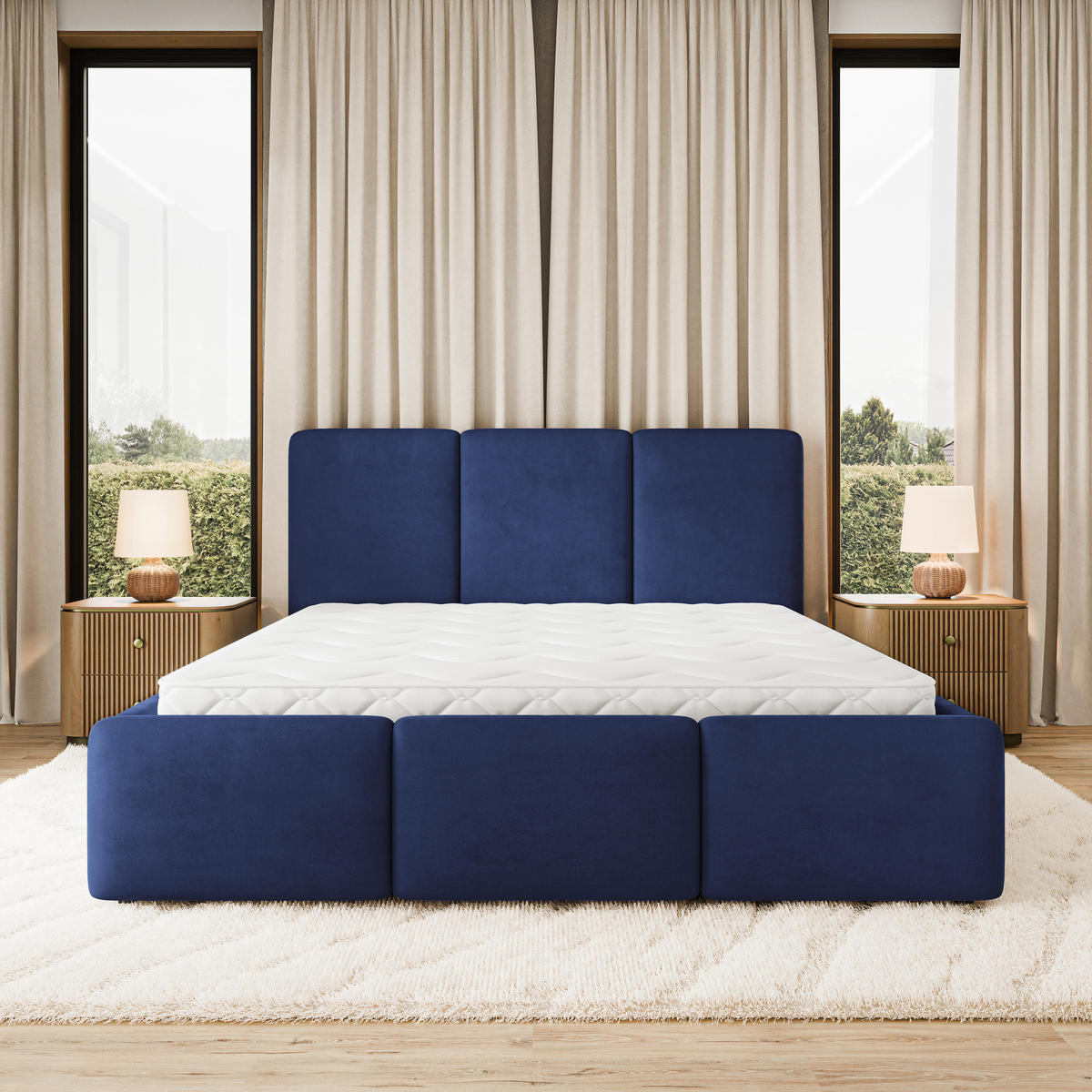 POLSTERBETT MORENA MGV 160x200 cm mit Bettkästen - Blau - Blau, Holz (160/200cm) - MASSENO