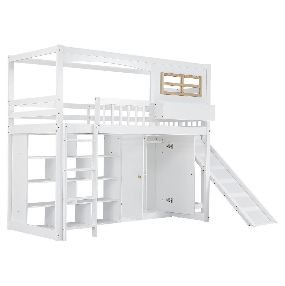 ETAGENBETT mit Rutsche und Kleiderschrank 90x200 cm Weiß/Natur - Weiß, Holzwerkstoff (90/200cm) - Beauniv