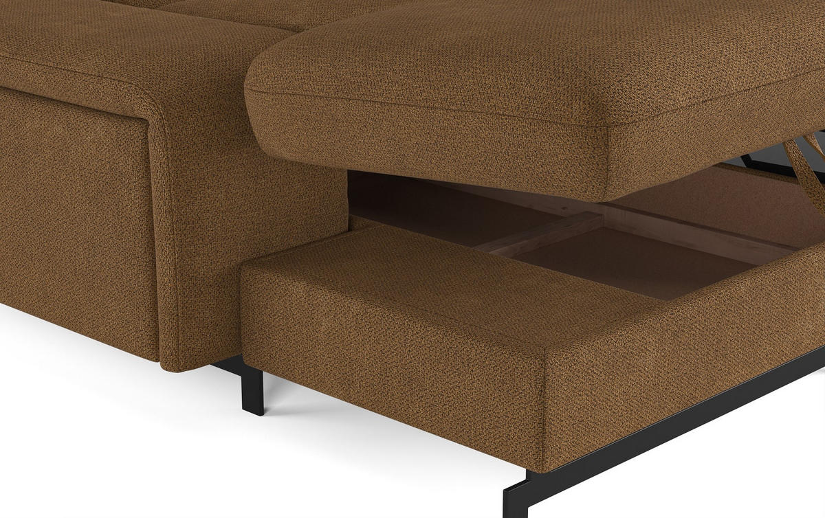 WOHNLANDSCHAFT mit Schlaffunktion und Bettkasten, Orlando-Stoff - Cognac/Schwarz, Kunststoff/Textil (215/81/328cm) - Cotta