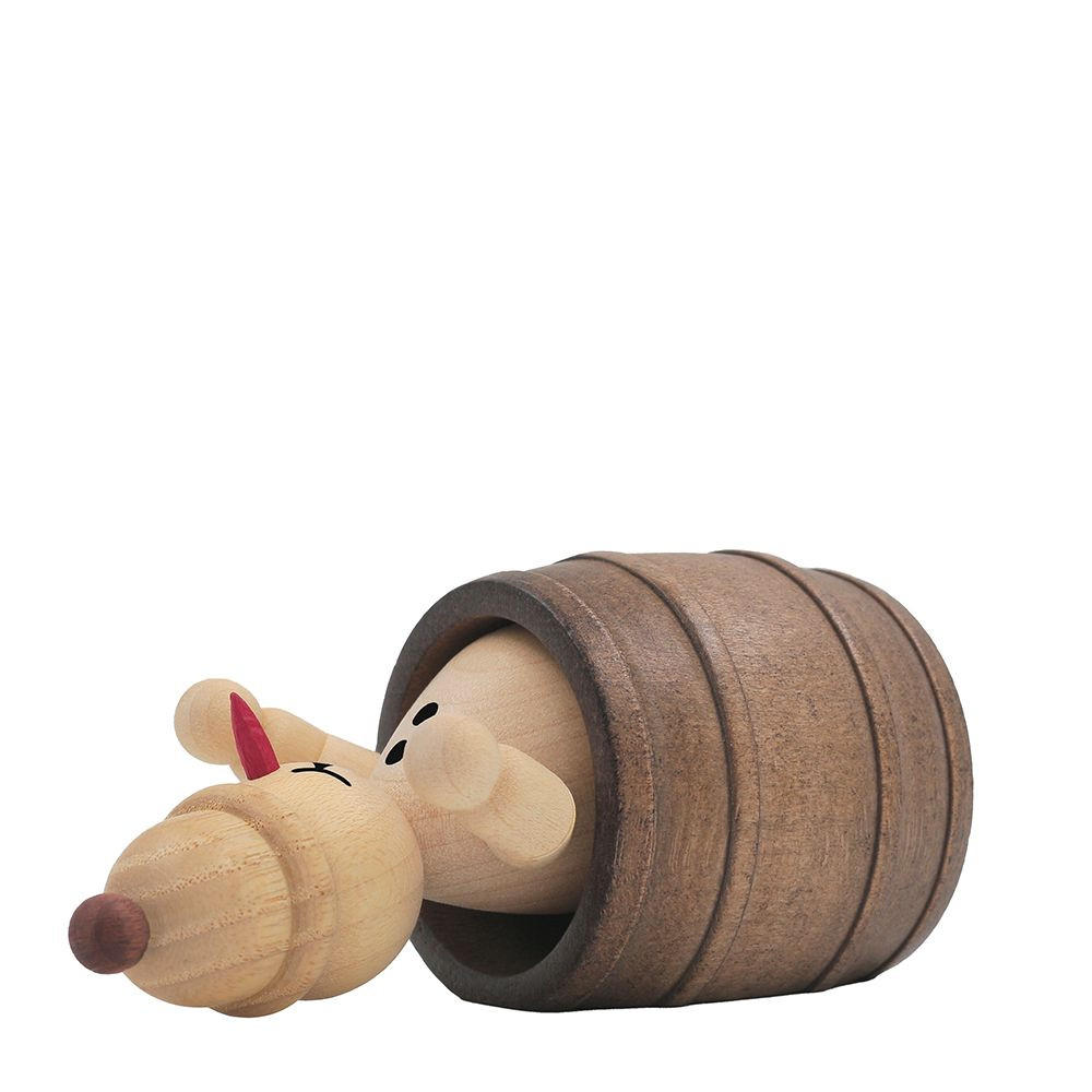 HOLZFIGUR Schneemann Junior liegend im Fass 9 cm - Multicolor, Holz (5/1/0.1cm)