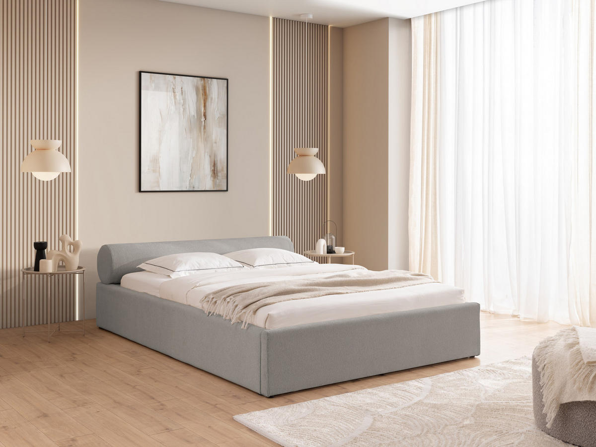 ČALOUNĚNÁ POSTEL 140/200 cm Josy v designovém vzhledu s úložným prostorem a lamelovým roštem, v šedé chenille látce - šedá/černá, dřevo/textil (140/200cm) - S-Style Möbel