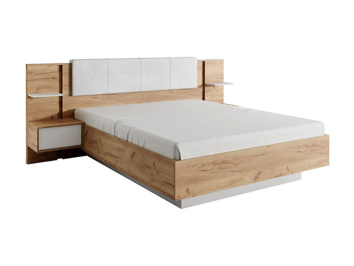 BETTRAHMEN - 2 Personen - samt - naturfarben hell, weiß Elynia - Weiß, Holz/Textil (160/200cm) - Vente-Unique