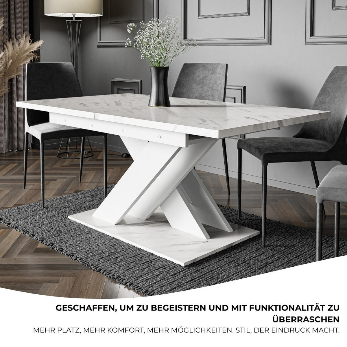 ESSTISCH Bianco Weiß Marmoptik Ausziehbar 140 - 180 cm - Weiß, Holzwerkstoff (140/80/75cm) - PROSPERO