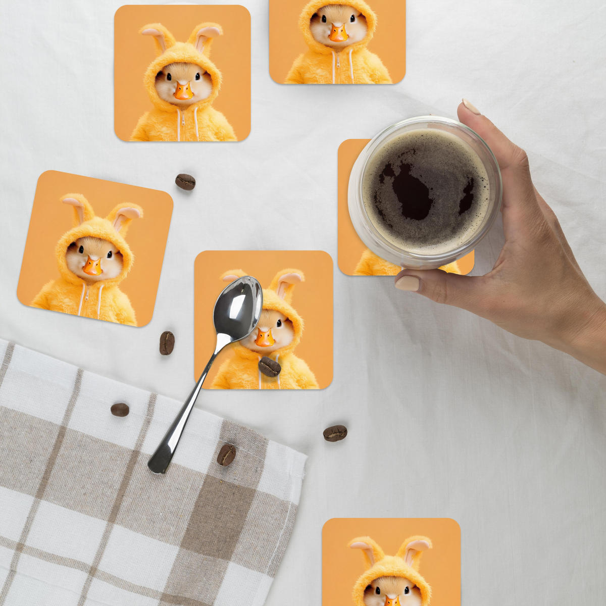 GLASUNTERSETZER 6er-Set Osterhase - Kostüm - Ente 10x10 cm - Gelb, Naturmaterialien (10/0.2cm) - MuchoWow