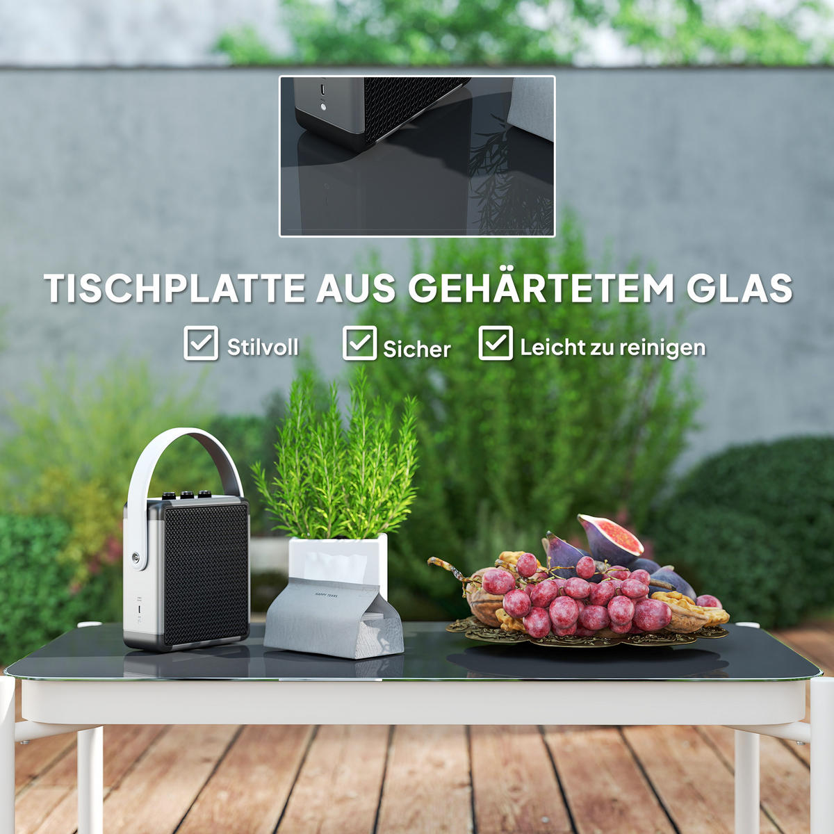 GARTENMÖBEL LOUNGE-SET DE-06736 4-teilig, mit Glastisch Braun/Grau - Hellgrau, Kunststoff/Metall - ComfortXL